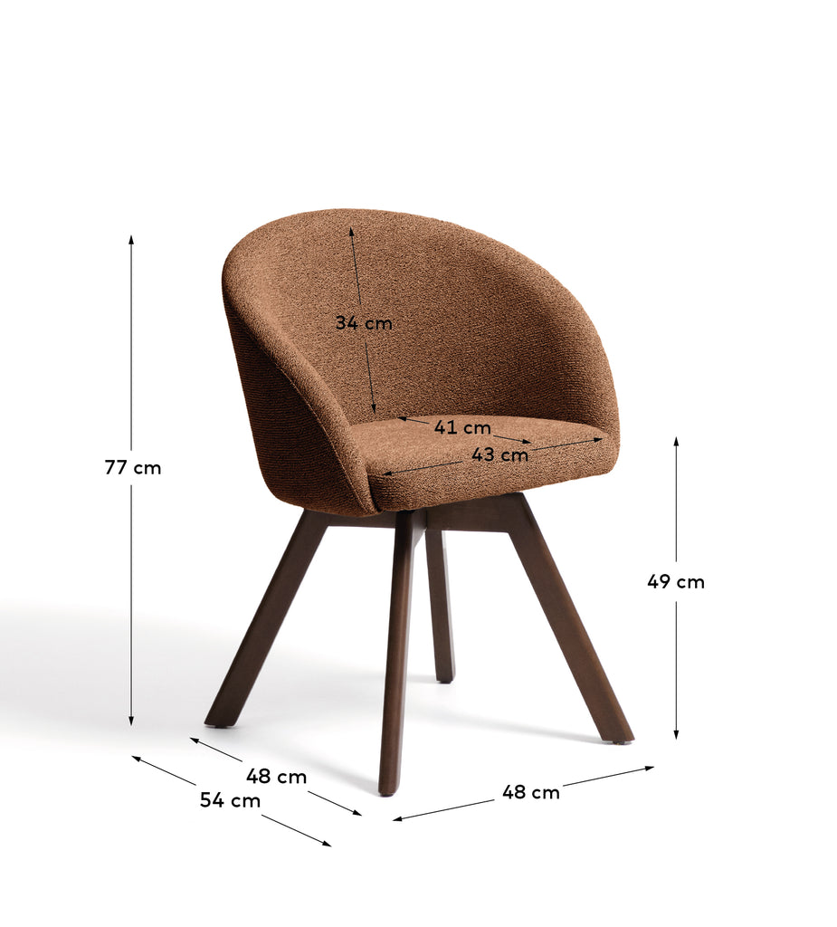 Marvin terracotta chenille swivel chair with solid beech wood legs with a walnut finish FSC 100%