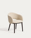 Maina chair in thick beige chenille with solid ash wood legs and a ebonised finish, FSC Mix Credit
