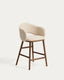 Maina stool in thick beige chenille with solid ash wood legs and a walnut-tone finish, FSC Mix Credit 65 cm