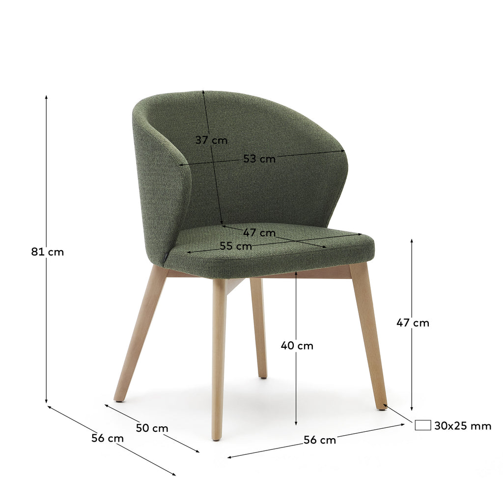 Darice chair in green chenille and solid beech wood in a natural finish FSC 100%
