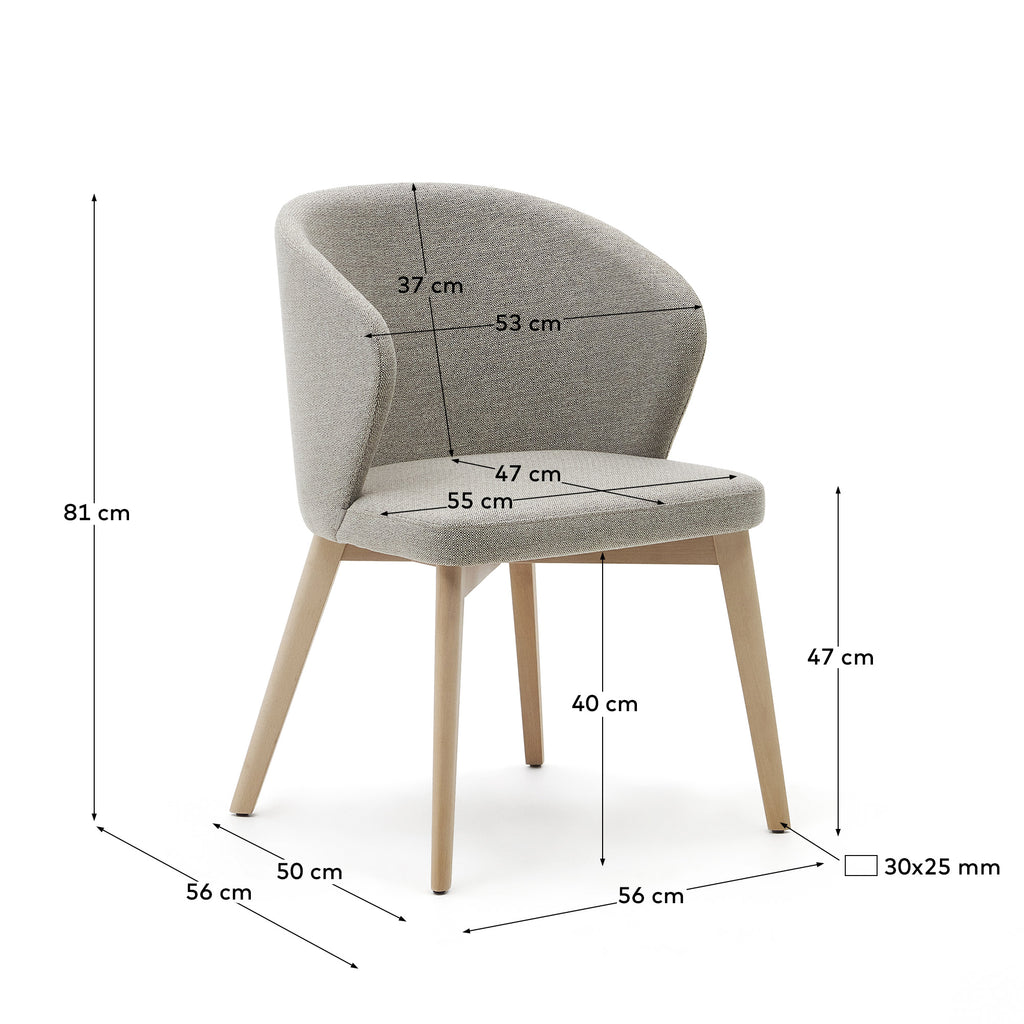 Darice chair in brown chenille and solid beech wood in a natural finish FSC 100%