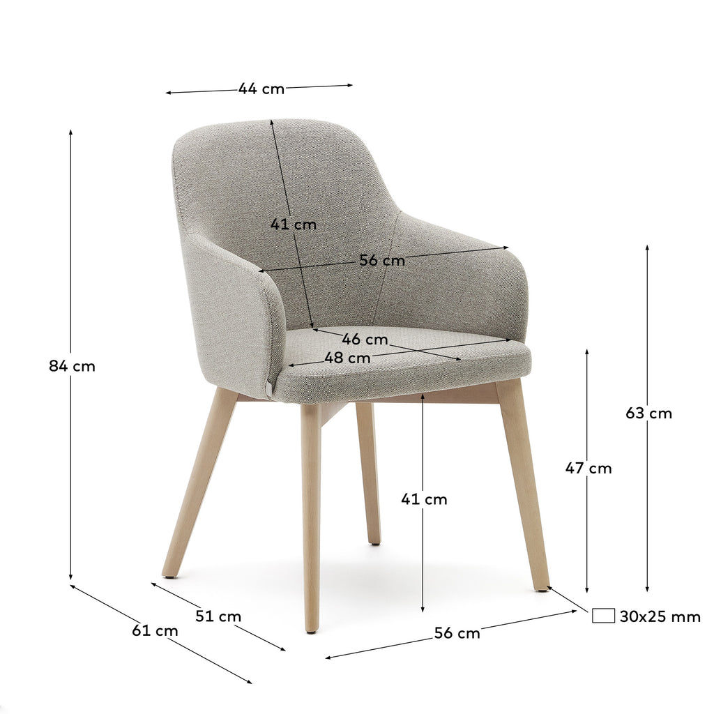 Nelida chair in brown chenille and solid beech wood in a natural finish FSC 100%
