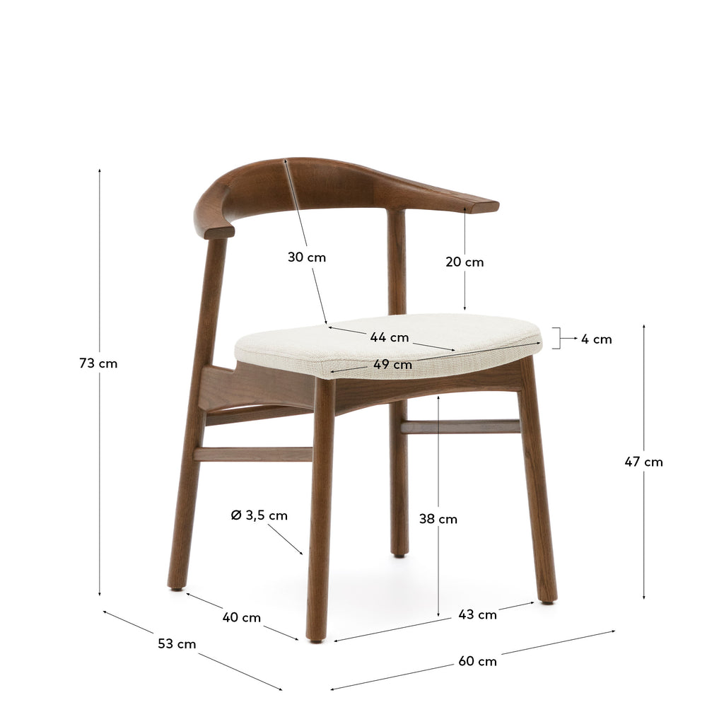 Timons chair removable cover in beige chenille solid oak wood walnut finish FSC Mix Credit