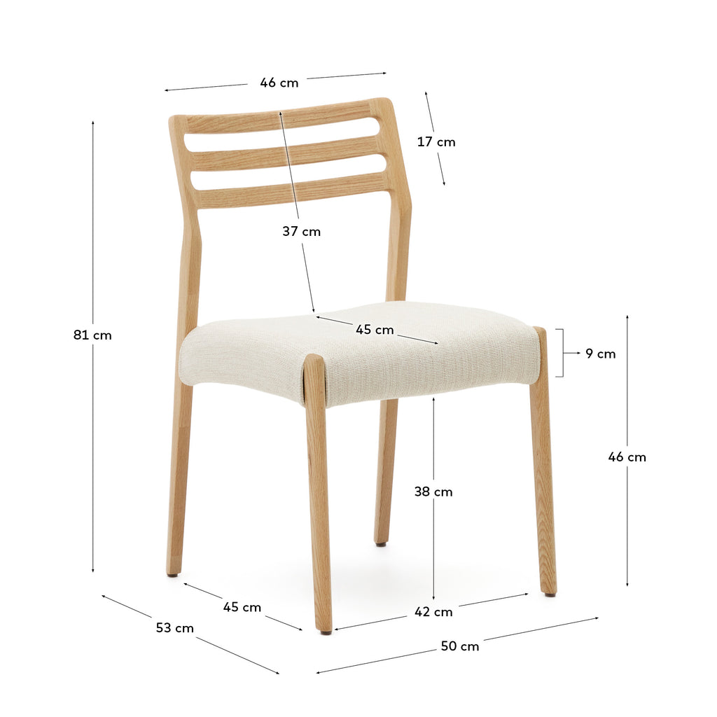 Cudia chair removable cover in beige chenille solid oak wood natural finish FSC Mix Credit