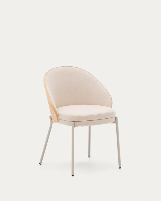 Eamy chair in beige chenille, in a natural finish ash veneer and beige metal