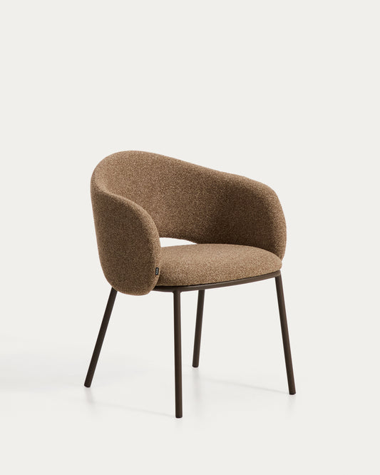Maina chair in thick brown chenille with steel legs in a brown finish, FSC Mix Credit