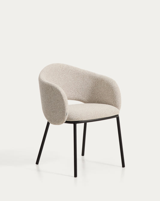 Maina chair in thick beige chenille with steel legs in a black finish, FSC Mix Credit