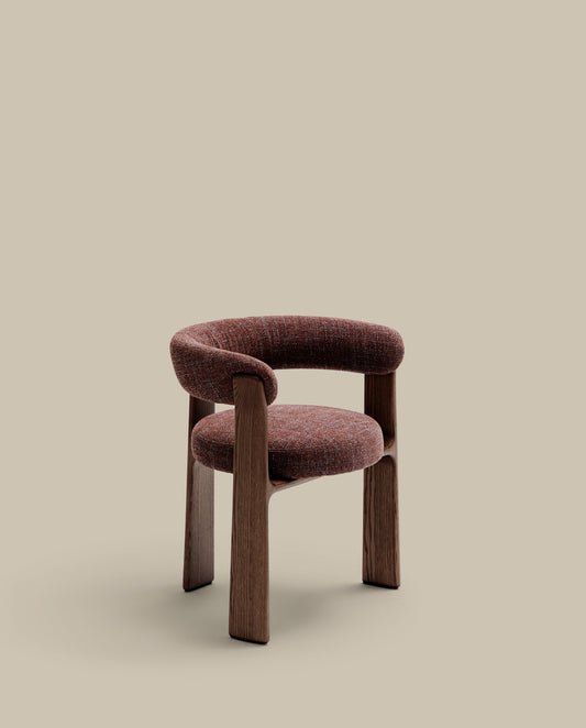 Granite 3-legged chair in brown chenille and with solid ash wood in a walnut finish FSC 100%