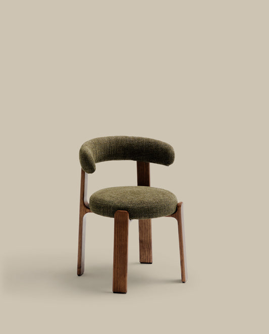 Granite fire-retardant chair in green chenille and solid ash wood with walnut-coloured finish FSC 100%