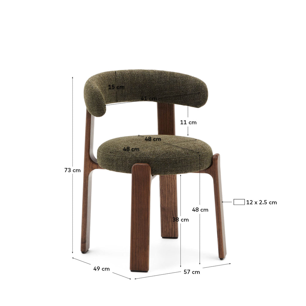Granite chair in green chenille and with solid ash wood in a walnut finish FSC 100%