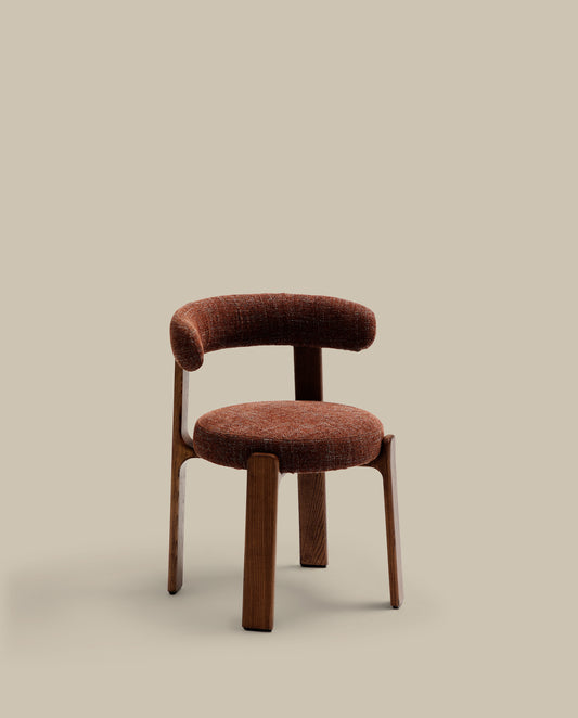 Granite fire-retardant chair in brown chenille and solid ash wood with walnut-coloured finish FSC 100%