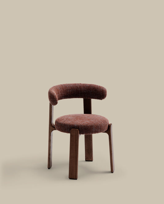 Granite chair in brown chenille and with solid ash wood in a walnut finish FSC 100%