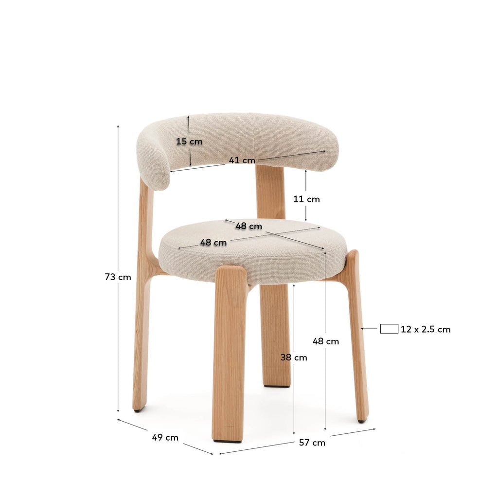 Granite chair in beige chenille and with solid ash wood in a natural finish FSC 100%