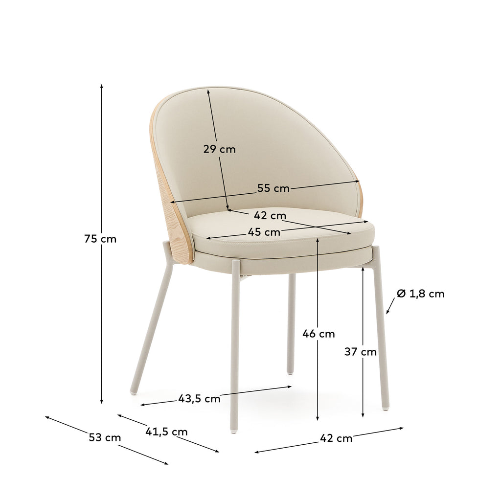 Eamy beige faux leather chair, ash veneer with natural finish and beige metal