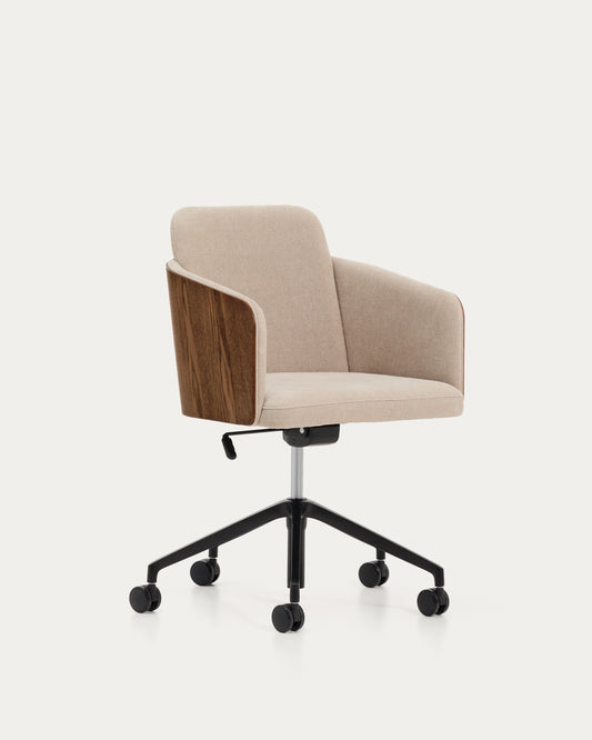 Madai desk chair in brown chenille and ash veneer with walnut finish FSC Mix Credit