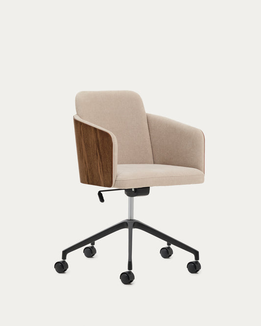 Madai desk chair in brown chenille and ash veneer with walnut finish FSC Mix Credit