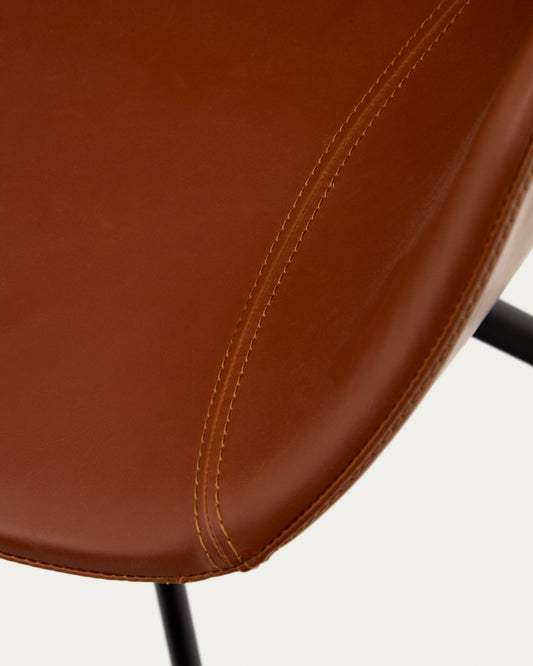 Tissiana self-centring swivel chair in brown polyurethane and matte black steel