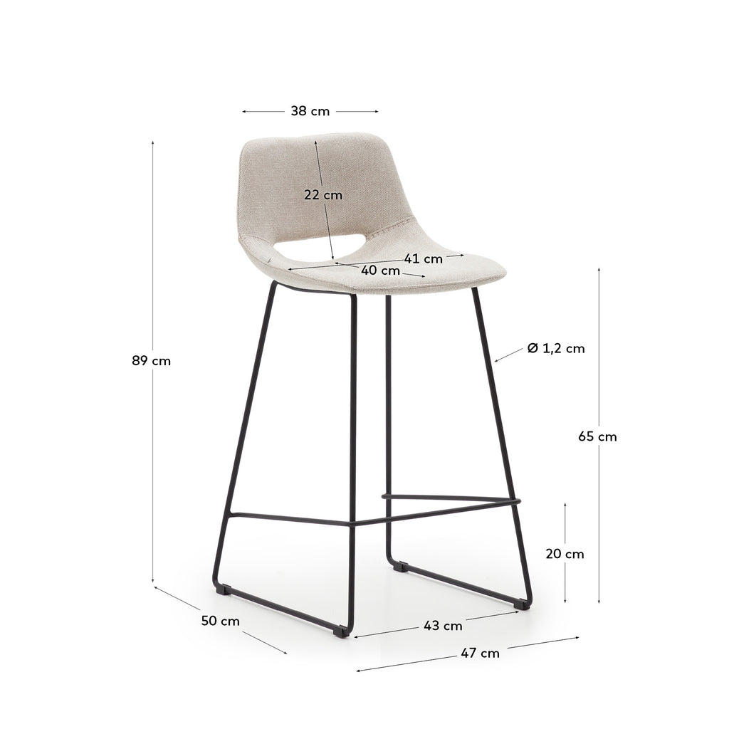 Zahara beige stool with steel in a black finish, height 65 cm