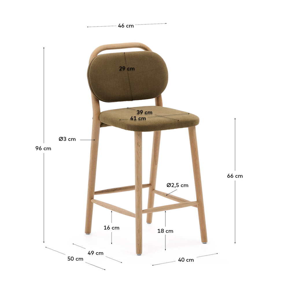 Helda stool in green chenille and solid oak wood FSC Mix Credit 65 cm