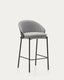 Eamy stool light grey chenille and ash wood veneer with a black finish and black metal, 65 cm