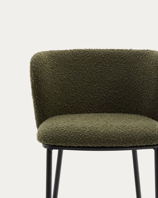 Ciselia stool in green bouclé and black steel, height 75 cm, FSC Mix Credit