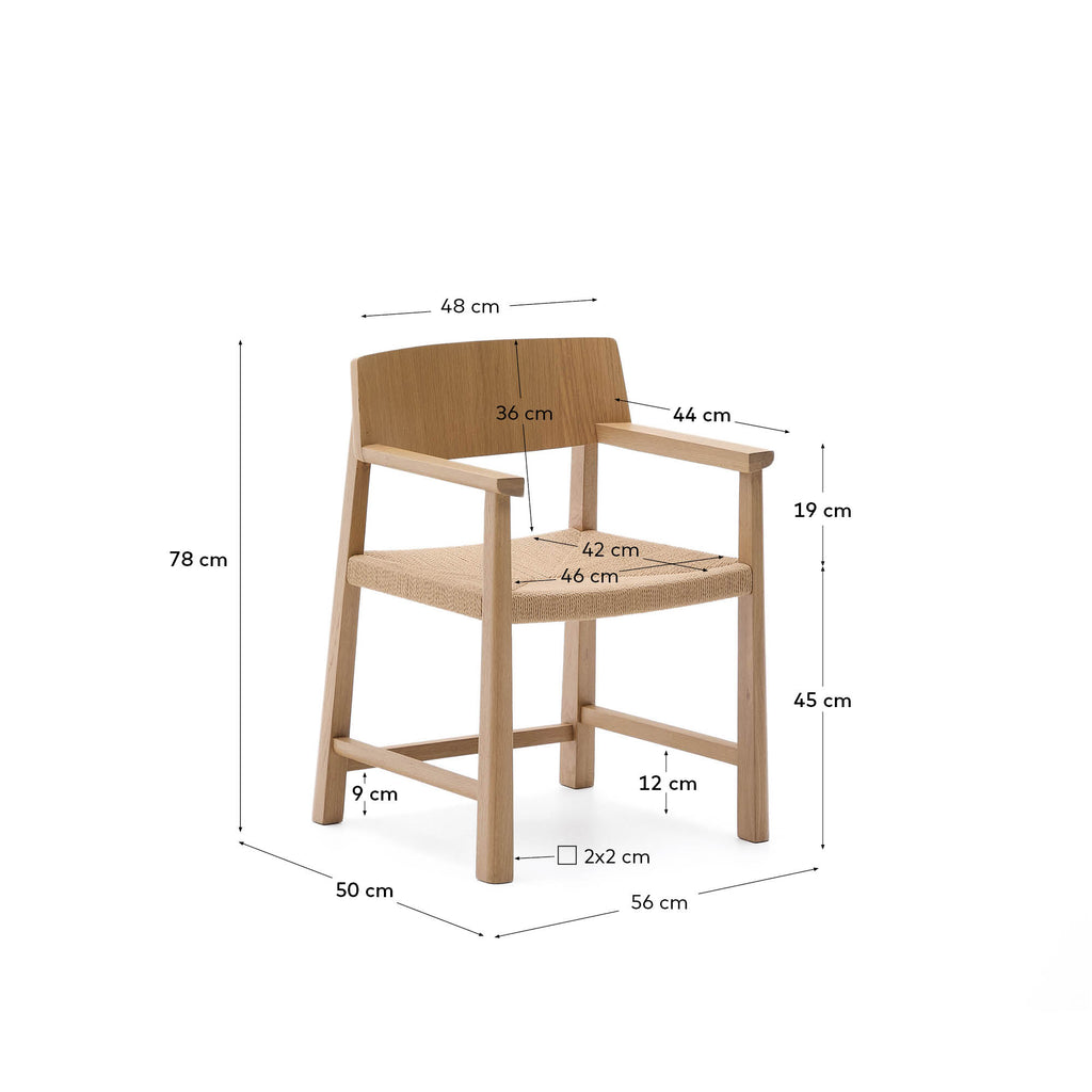 Idun chair made of FSC Mix Credit solid oak wood with natural tone finish and rope cord seat