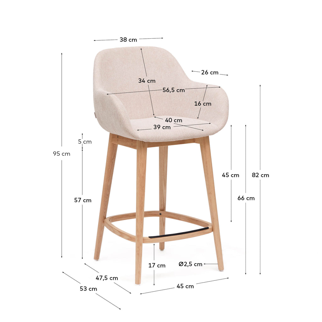 Konna stool in beige and solid ash wood legs in a light finish, 65 cm