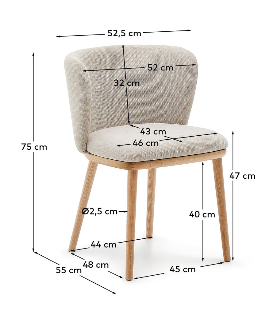 Ciselia chair beige chenille and solid ash wood natural tone finish FSC Mix Credit