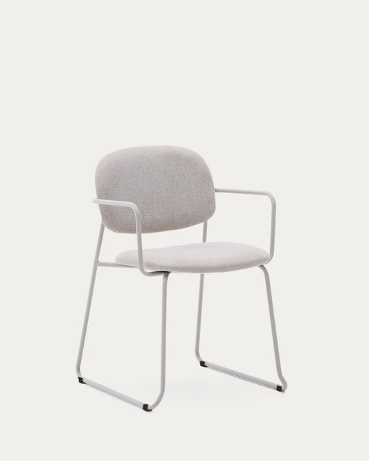 Meli chair with armrests in beige chenille with beige metal structure FSC Mix Credit