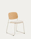 Meli stackable chair in poplar plywood with beige chenille seat and beige metal legs FSC Mix Credit