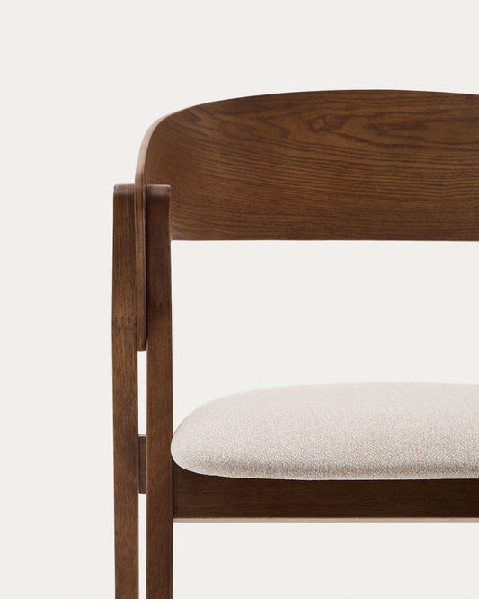 Godia chair in ash veneer with a wenge finish and beige chenille