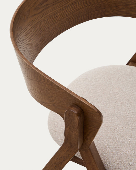 Godia chair in ash veneer with a wenge finish and beige chenille