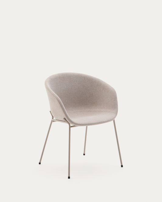 Yvette chair in beige chenille and steel legs in a beige finish