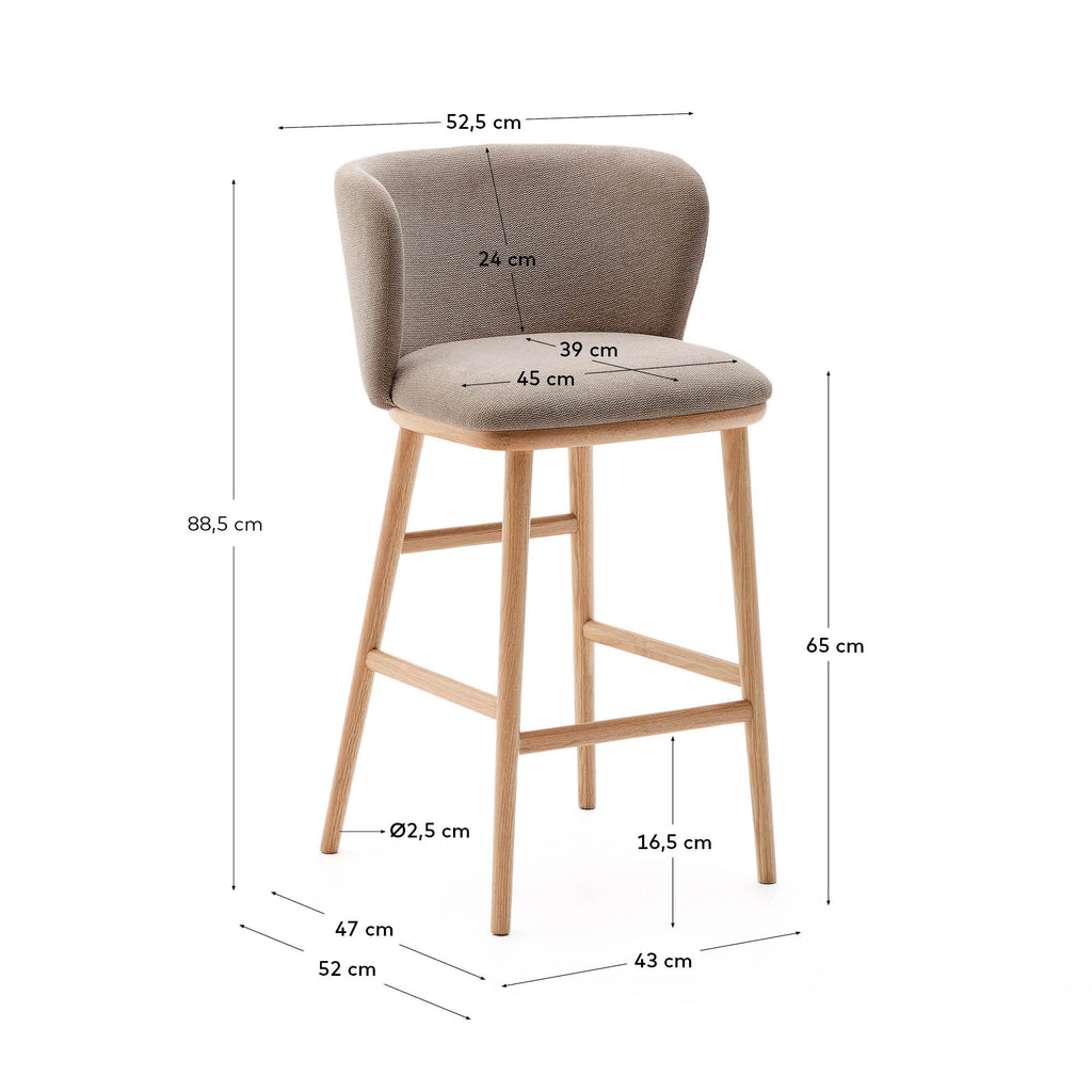 Ciselia stool brown chenille solid ash wood natural tone finish FSC Mix Credit 65 cm