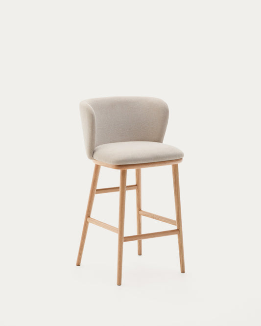 Ciselia stool beige chenille and solid ash wood natural tone finish FSC Mix Credit 65 cm