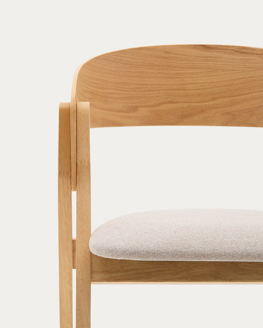 Godia chair in ash veneer with a natural finish and beige chenille