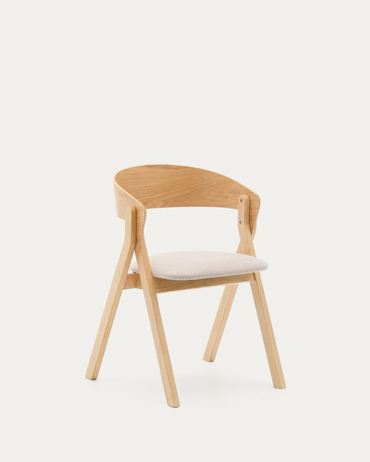 Godia chair in ash veneer with a natural finish and beige chenille