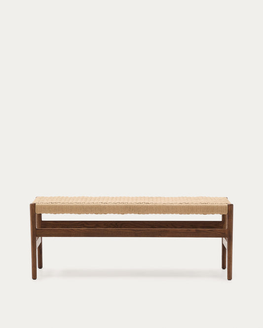 Zaide bench made of solid oak wood in a walnut finish and rope cord seat, 120 cm, FSC 100%