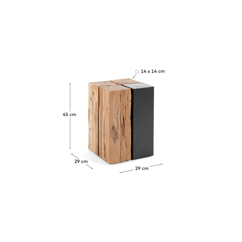 Kwango solid teak wood and metal side table, 29 x 45 cm