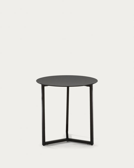 Black Raeam side table made with tempered glass and steel in black finish Ø 50 cm