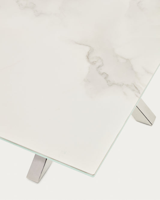 Argo table in white Kalos porcelain and stainless steel legs, 180 x 100 cm