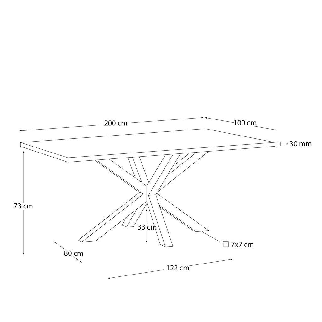 Argo table in melamine with natural finish and steel legs with white finish 200 x 100 cm