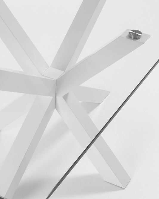 Argo glass table and steel legs with white finish, 180 x 100 cm