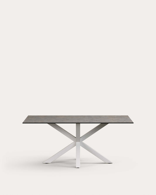 Argo table in Iron Moss porcelain and steel legs with white finish, 180 x 100 cm