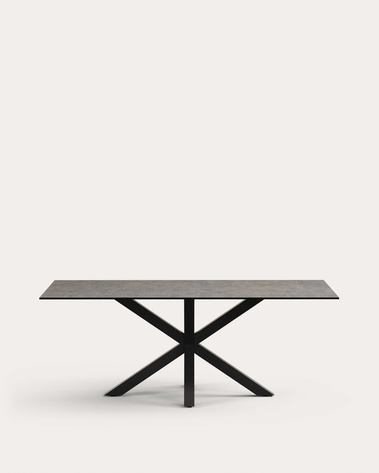 Argo table in Iron Moss porcelain and steel legs with black finish, 200 x 100 cm