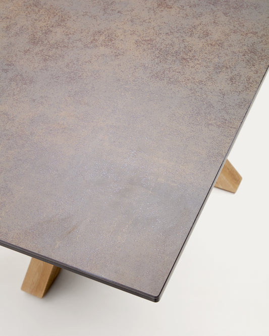 Argo table in Iron Moss porcelain and wood-effect steel legs, 180 x 100 cm