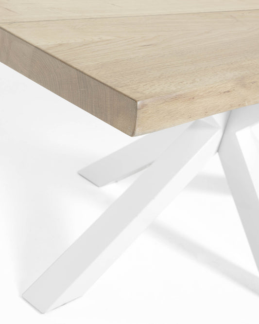 Argo oak veneer table with a whitewashed finish and white steel legs, 160 x 90 cm