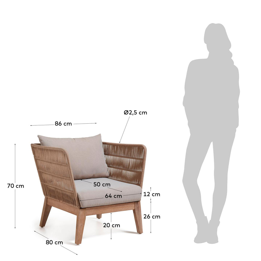 Belleny armchair in beige cord and solid acacia wood, FSC 100%