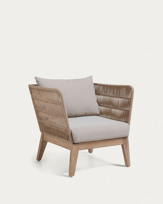Belleny armchair in beige cord and solid acacia wood, FSC 100%