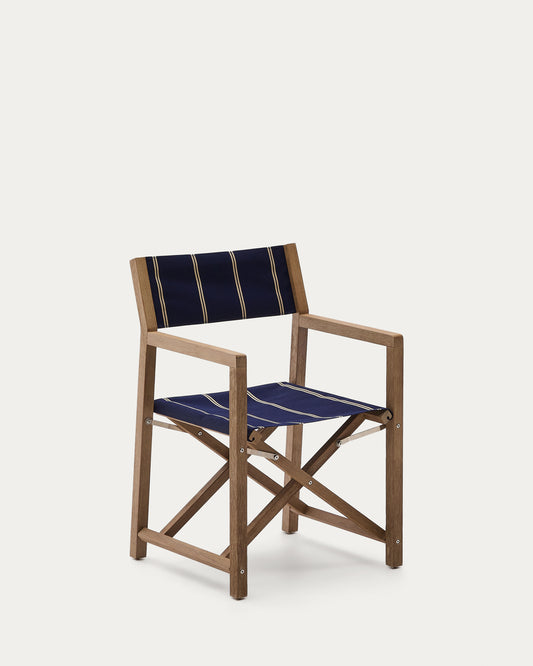 Vilara blue and beige striped outdoor folding chair made of FSC 100% solid acacia wood
